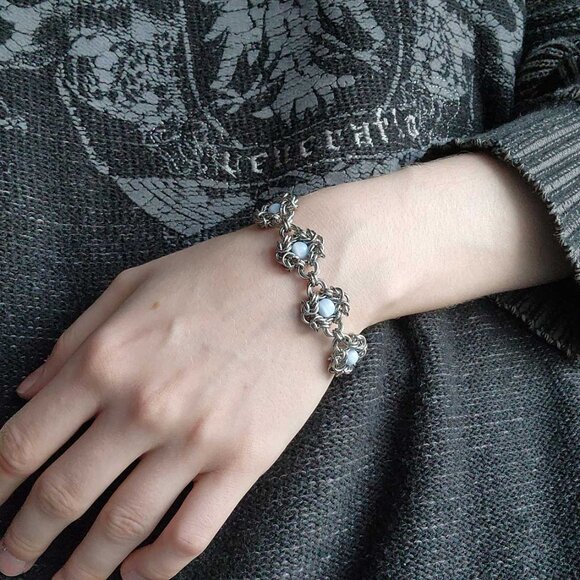 Gothic light blue pearls and silver romanov bracelet - Picture 1 of 11
